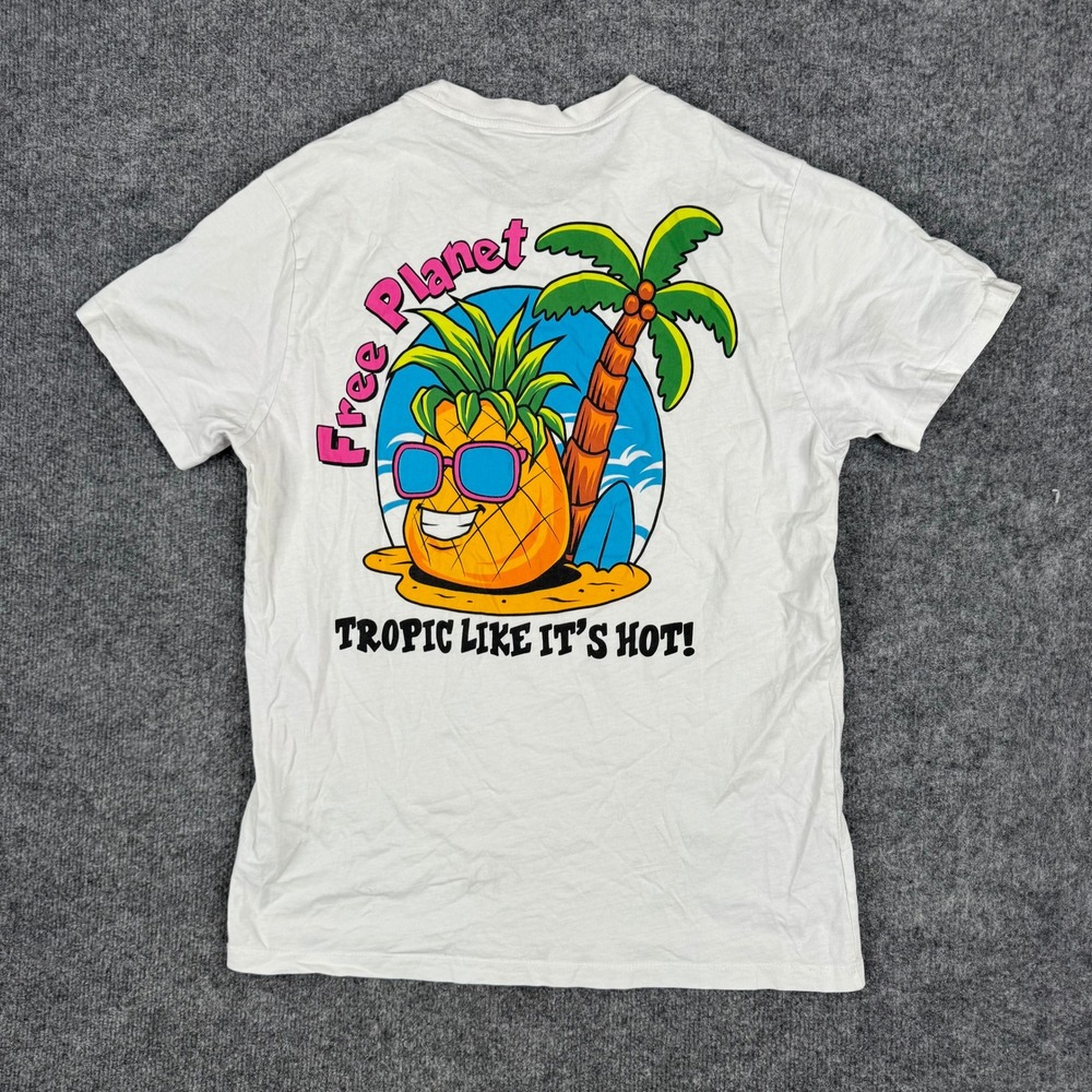 Free Planet T Shirt Mens Size S White Graphic Pocket Tropic Like Its Hot Cotton